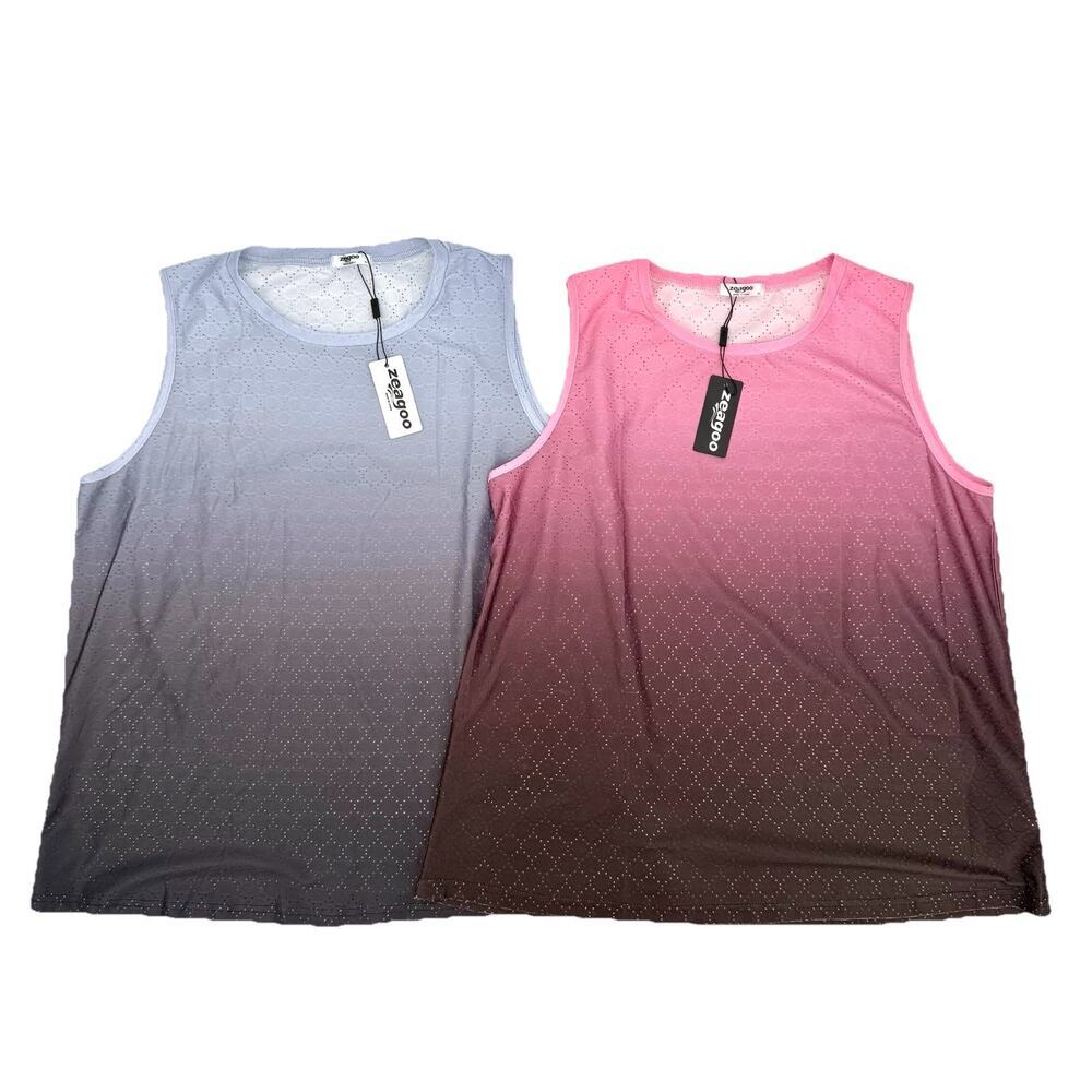 Lot of 2 Zeagoo Women’s XL Gradient Athletic Tank Tops Cut Out High Neck Muscle